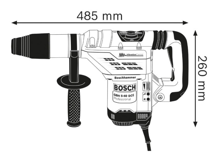 Wymiary BOSCH GBH 5-40 DCE Młot udarowo-obrotowy SDS max 8,8 J 1150W