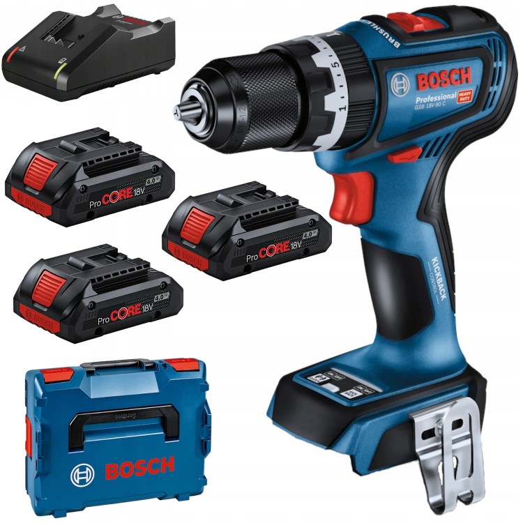 Wkrętarka udarowa Bosch zasilanie akumulatorowe GSB 18V-90C 3x PC 4,0Ah Ład