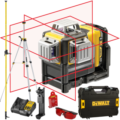 Laser krzyżowy 3x360 czerwony 20m 2,0Ah DeWALT DCE089D1R + tyczka + statyw