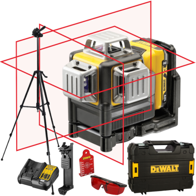 DEWALT DCE089D1R Laser krzyżowy akumulatorowy 10,8V czerwony + akcesoria + Statyw