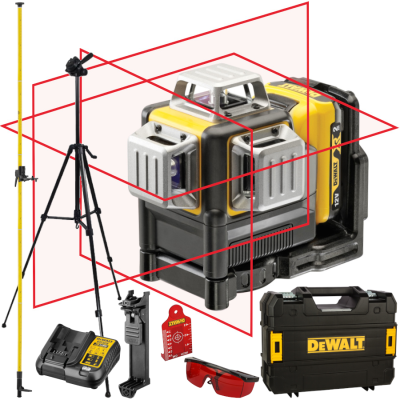 Laser krzyżowy 3x360 czerwony 20m 2,0Ah DeWALT DCE089D1R + tyczka + statyw