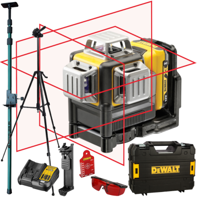 Laser krzyżowy 3x360 czerwony 20m 2,0Ah DeWALT DCE089D1R + tyczka + statyw