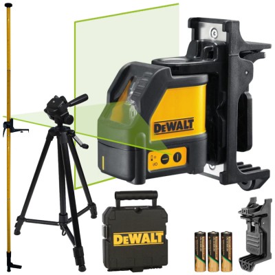 Laser zielony krzyżowy DeWALT DW088CG + Statyw 54-157cm + Tyczka 3.6m