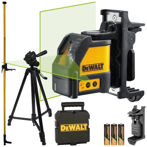 Laser zielony krzyżowy DeWALT DW088CG + Statyw 54-157cm + Tyczka 3.6m