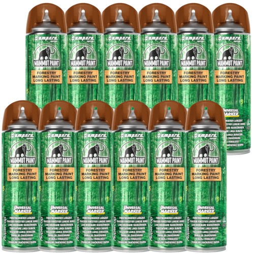 Spray Farba do znakowania drewna brązowa 12x 500ml Ampere