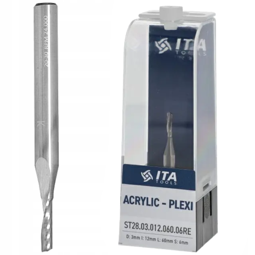 ITA TOOLS Frez do PLEXI, akrylu VHM Z1 D=3 I=12 L=60 S=6