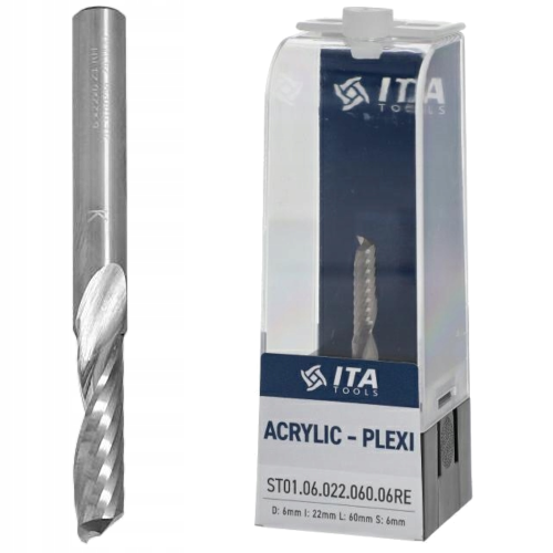 ITA TOOLS Frez do PLEXI, akrylu VHM Z1 D=6 I=22 L=60 S=6