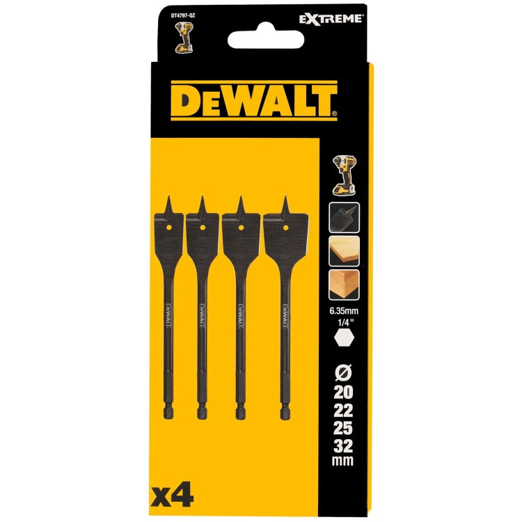 Zestaw wierteł piórowych do drewna 20/22/25/32mm DeWALT DT4797