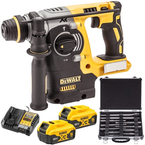 DEWALT DCH273N Młotowiertarka akumulatorowa 18V SDS-Plus + 2x aku 5Ah + ładowarka + zestaw dłut wierteł 11el.