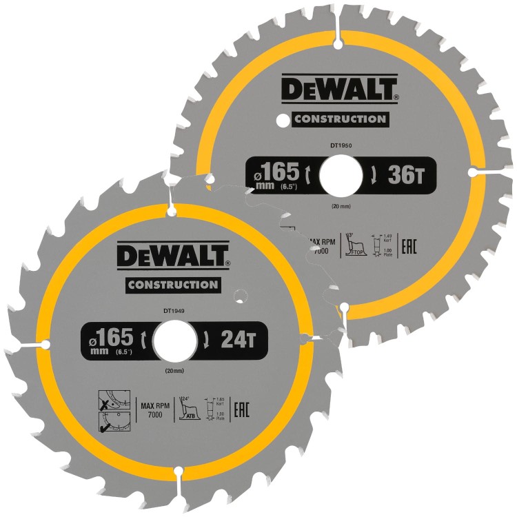 DEWALT 2x Tarcza pilarska do drewna 165x20mm 24/26z DT90270