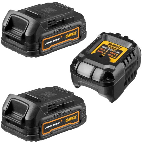 DEWALT 2x Akumulator 18V 1.7Ah PowerStack McLaren DCBP034 G + Ładowarka