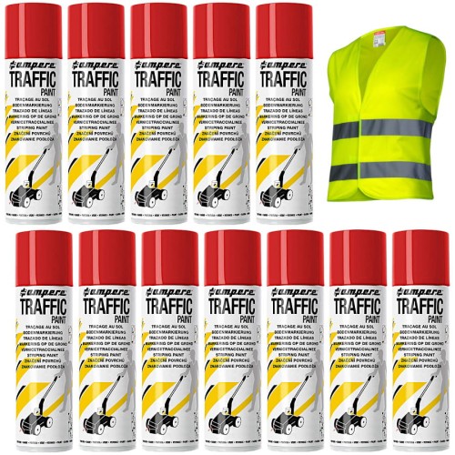 AMPERE TRAFFIC PAINT Farba do malowania linii 500ml czerwona 12szt. + kamizelka gratis