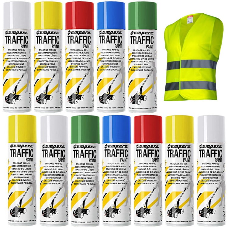 AMPERE TRAFFIC PAINT Farba do malowania linii 500ml 12szt. mix + komin gratis