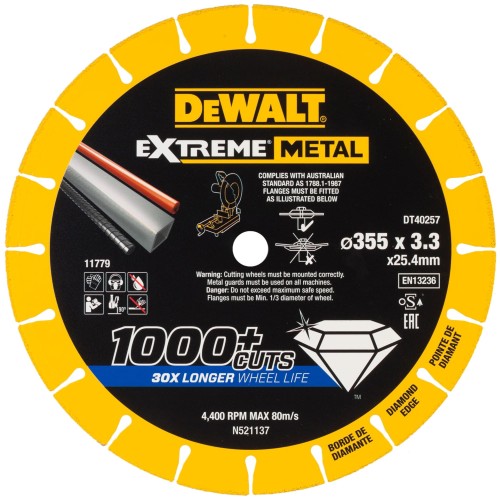 Tarcza diamentowa do metalu, stali 355mm x 25,4mm DeWALT DT40257