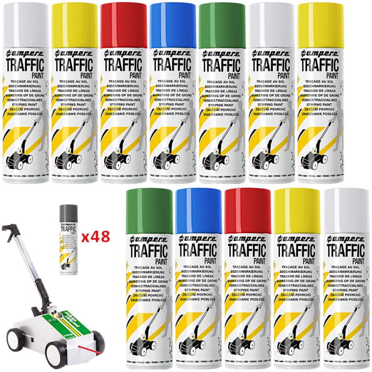 AMPERE TRAFFIC PAINT Farba do malowania linii 500ml 48szt. mix + wózek