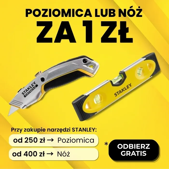 Promocja STANLEY w Mensura.pl - poziomica za 1 zł przy zakupach od 250 zł lub nóż  za 1 zł przy zakupach od 400 zł