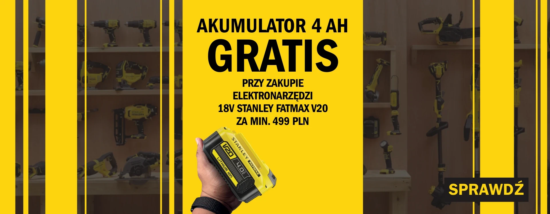 Darmowy akumulator 4.0Ah do narzędzi Stanley V20!