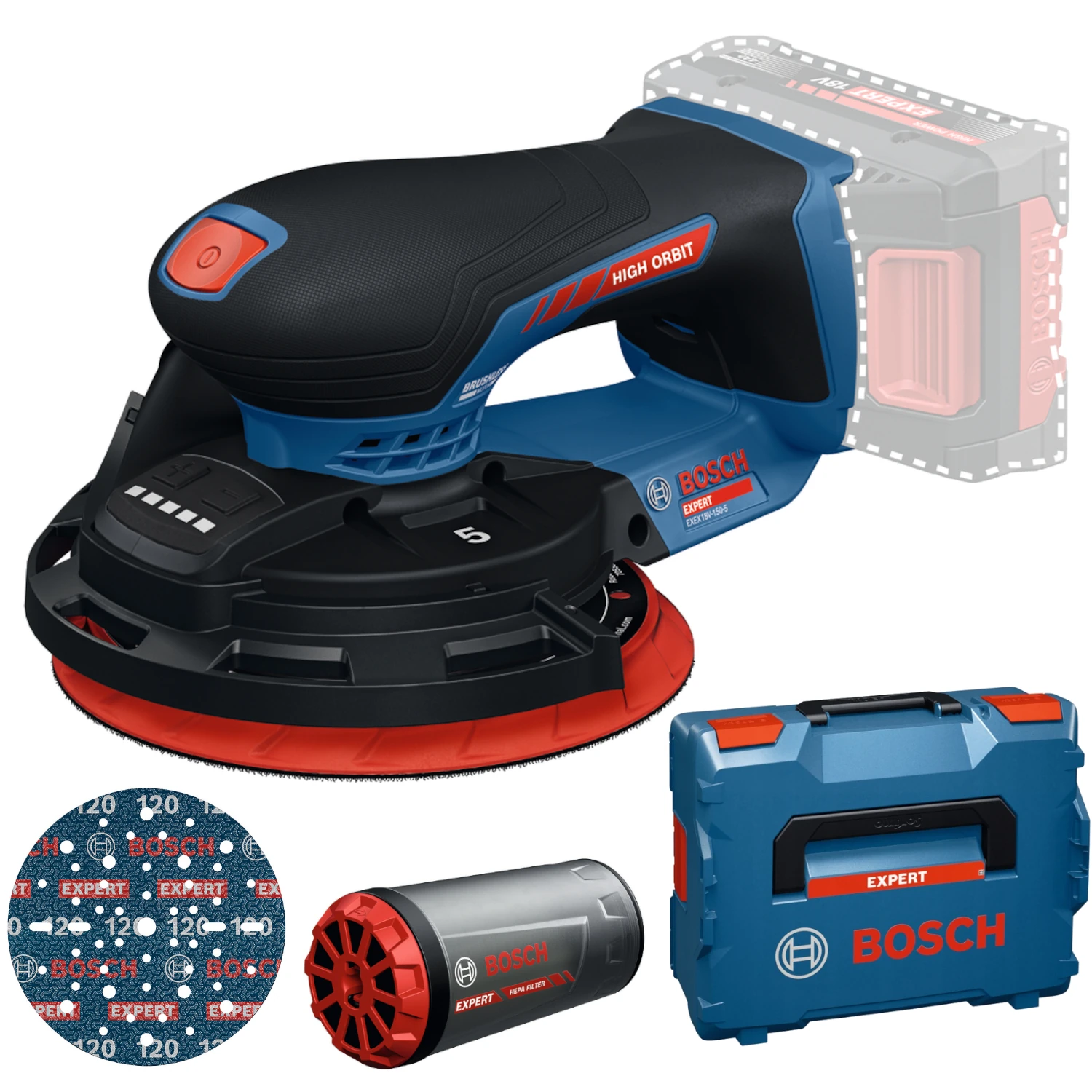 Szlifierka mimośrodowa 18V 150mm L-BOXX Bosch EXPERT EXEX18V-150-5 