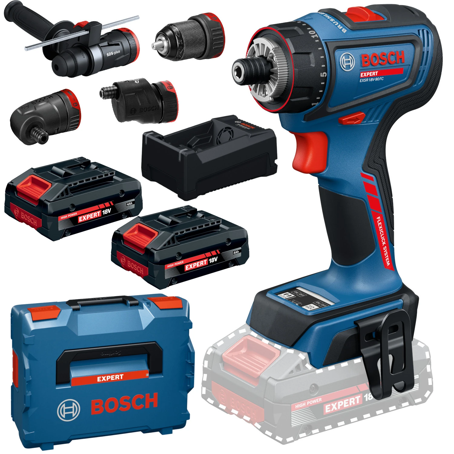 Wiertarko-wkrętarka 18V Bosch EXPERT EXSR18V-90FC 2x4Ah Ład akc L-BOXX 136