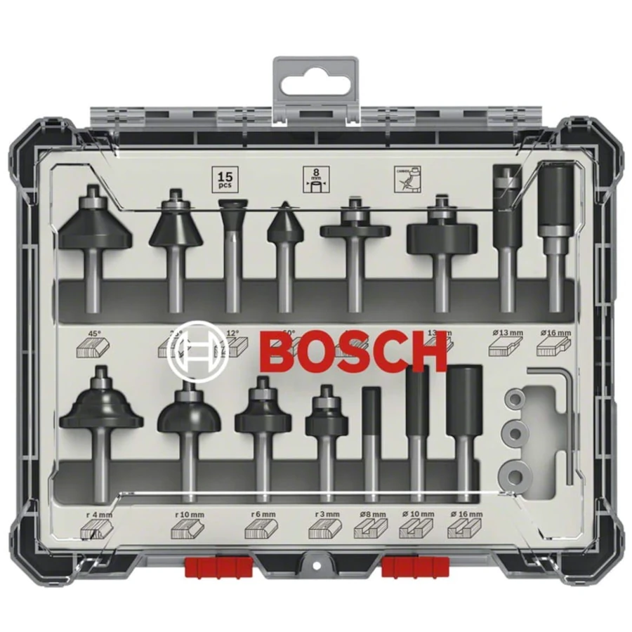 BOSCH Zestaw frezów z trzpieniem 8mm 15szt.