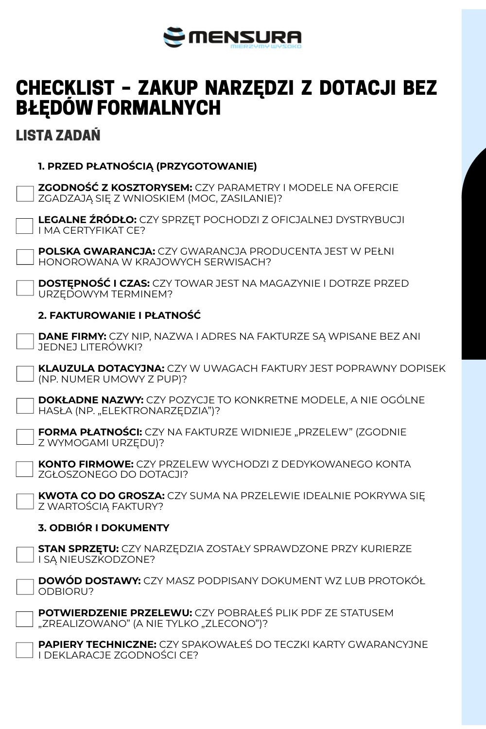 Checklista - zakup narzędzi z dotacji bez błędów formalnych
