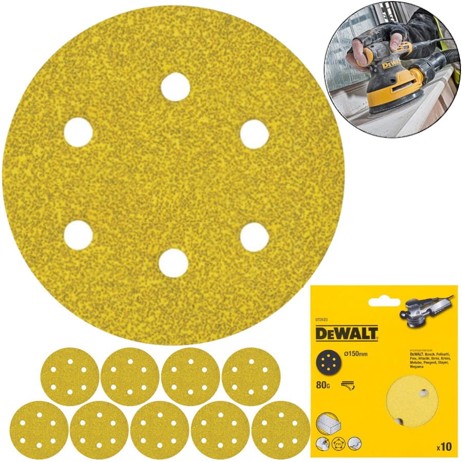 DEWALT DT3123 Papier ścierny na rzep 150mm P80