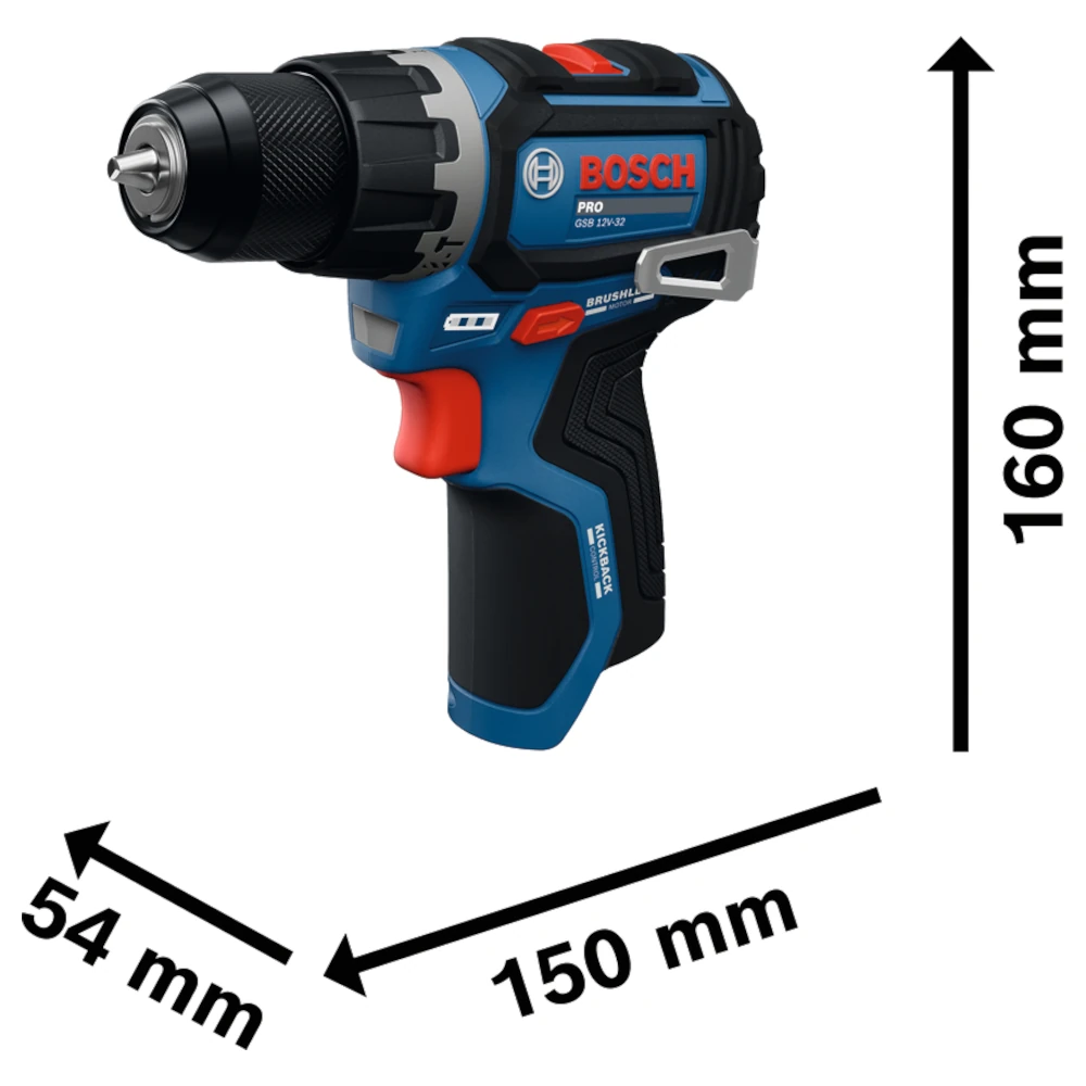 BOSCH PRO GSB12V-32 - wymiary