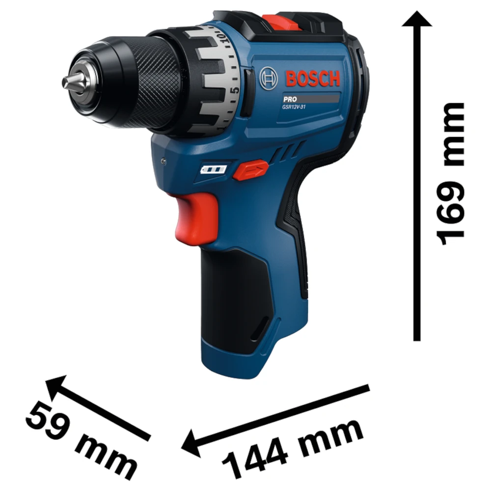 BOSCH PRO GSR12V-31 - wymiary
