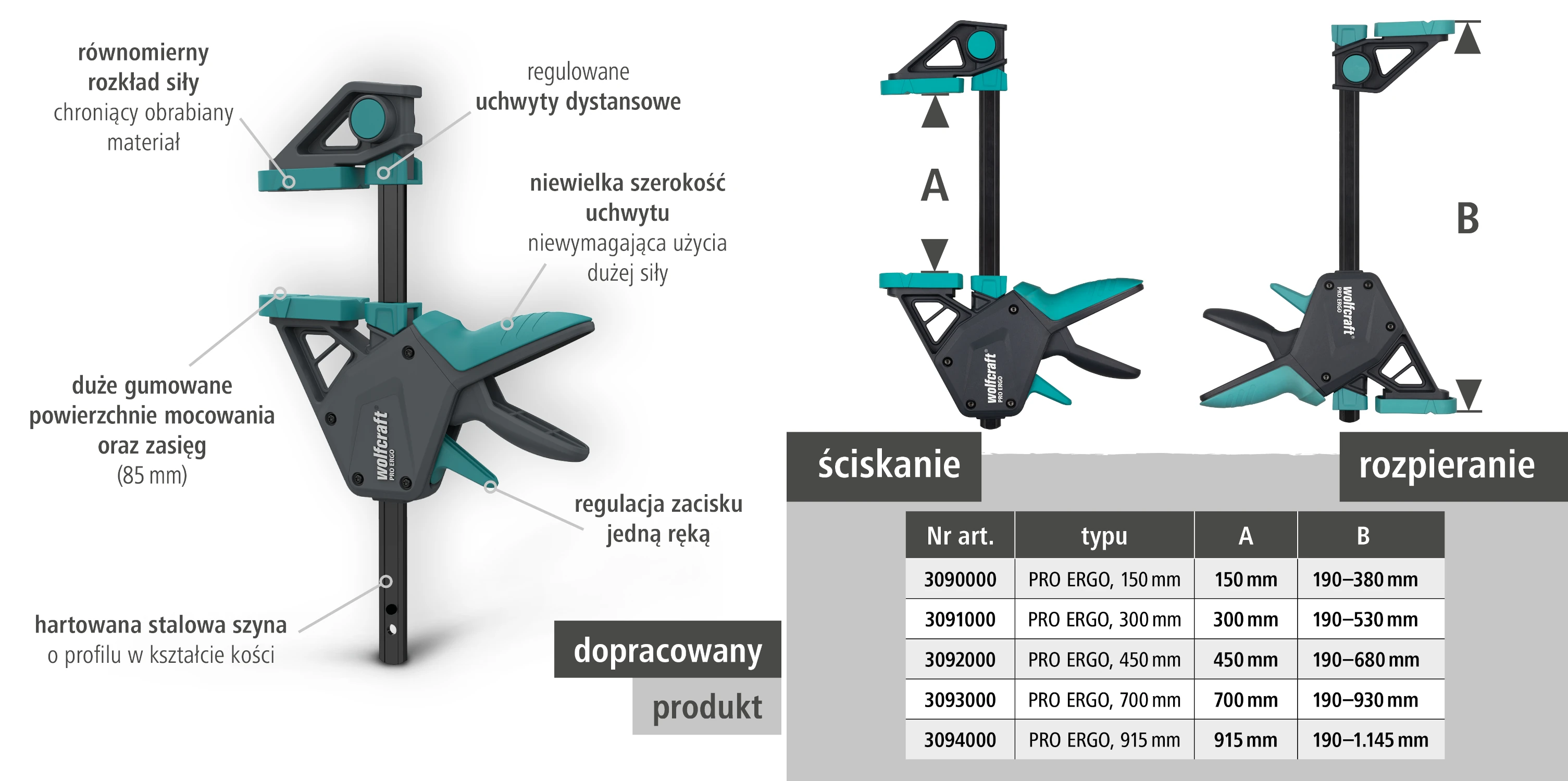 Ścisk jednoręczny PRO ERGO Wolfcraft 3090000
